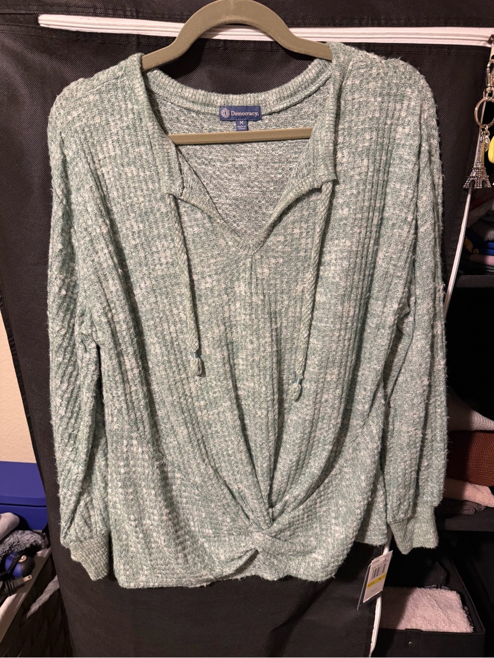 Democracy Green Knit Twist-Front Pullover Top